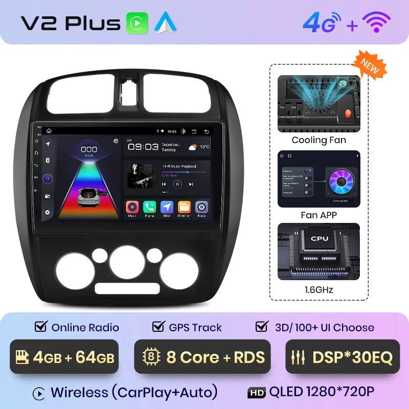Junsun Wireless CarPlay Android Auto Radio For MAZDA 323 HAIMA FREEMA FORD LASER 2002-2008 Car Intelligent Systems RDS BT WiFi