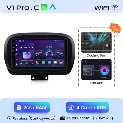 Radio Junsun V1 Plus para Fiat 500X 2014-2020 con CarPlay inalámbrico, Android Auto, sistema inteligente para coche, 2 DIN, DVD. 