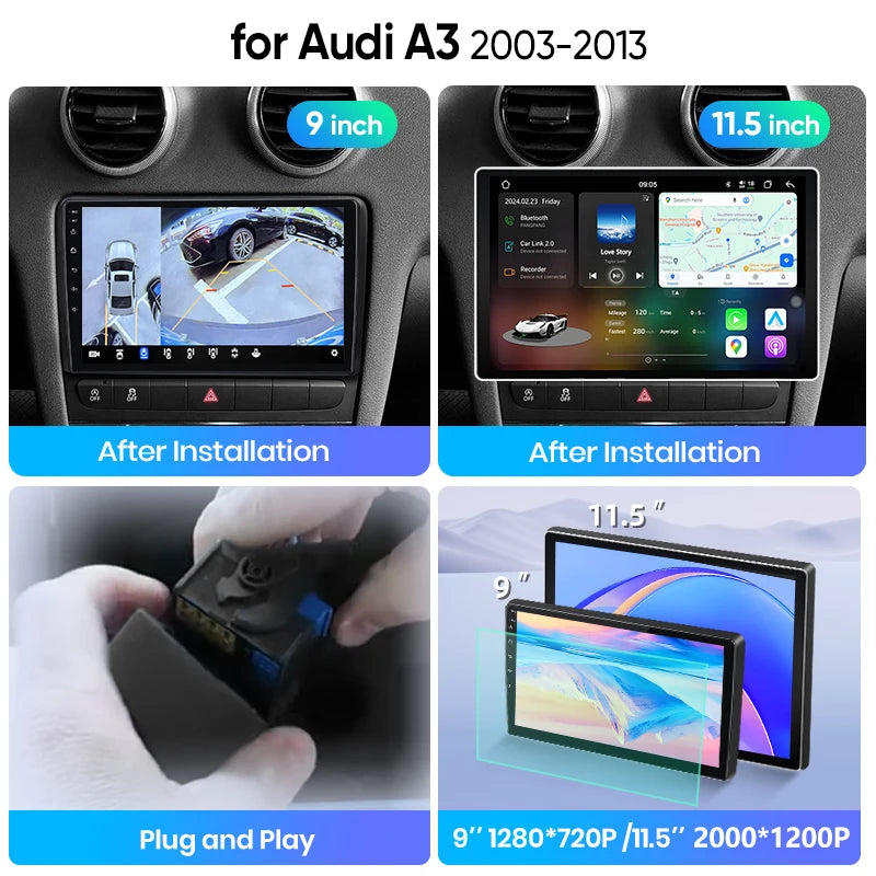 Junsun Wireless CarPlay Car Radio For Audi A3 2003 2004 2005 2006 2007-2013 Android Multimedia