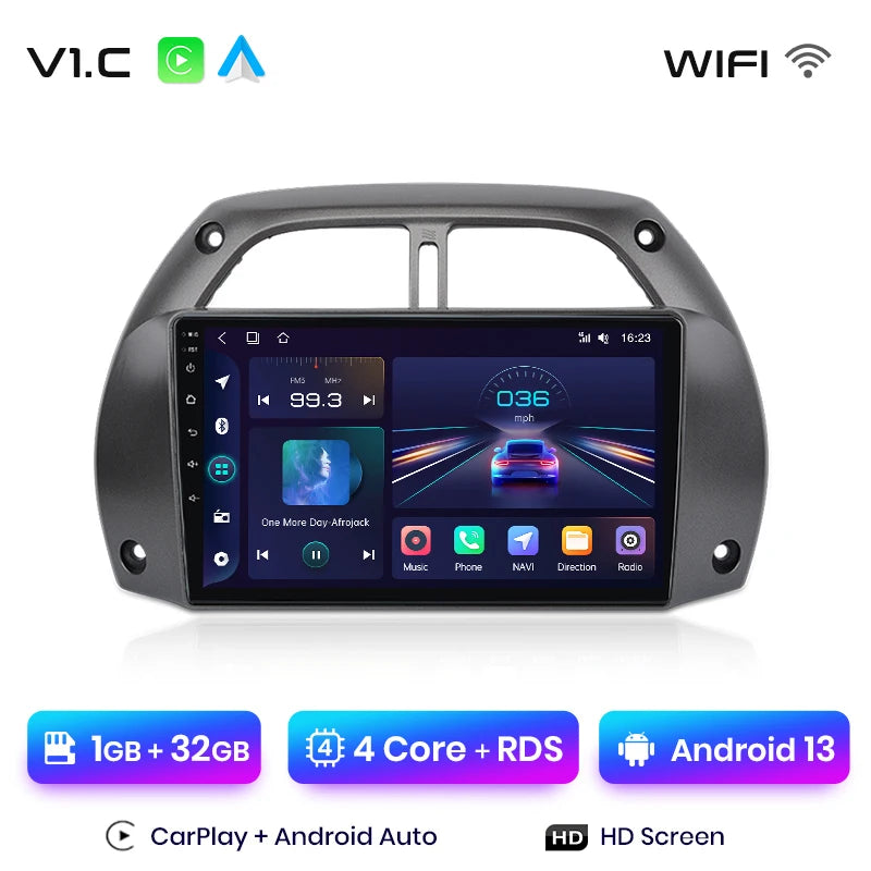Radio Junsun V1 Plus para Toyota RAV4 2001-2005 con CarPlay inalámbrico, Android Auto, sistema inteligente, 2 DIN, DVD. 