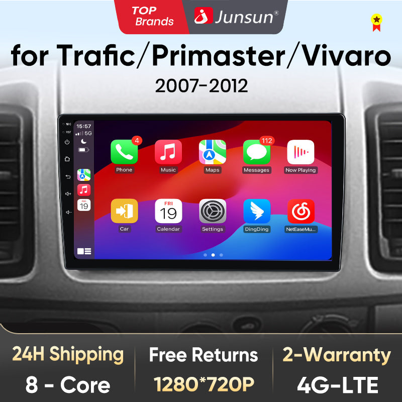 Junsun AI Voice 2 din Android Auto Radio For Renault Trafic Nissan Primastar Opel Vivaro 2006-2010 Carplay 4G Car Multimedia GPS 2din autoradio