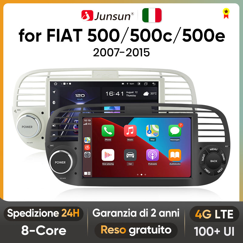 Junsun V1PLus 6 + 128 GB Autoradio-Player für FIAT 500 Abarth 2007-2015 Multimedia GPS-Navigation Autoradio Wireless Carplay