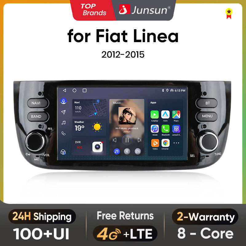Junsun AI voice 4G LTE wireless CarPlay Android Auto Radio For Fiat/Linea/Punto Evo 2012-2015 Car Intelligent Systems Multimedia player Stereo RDS BT 2 din autoradio GPS Navi screen