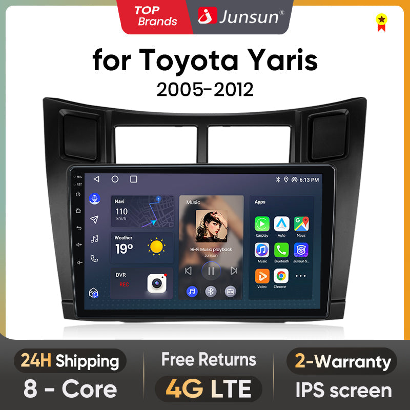 Radio Junsun V1 Plus para Toyota Yaris 2005-2012 con CarPlay inalámbrico, Android Auto, sistema inteligente, 2 DIN, DVD.