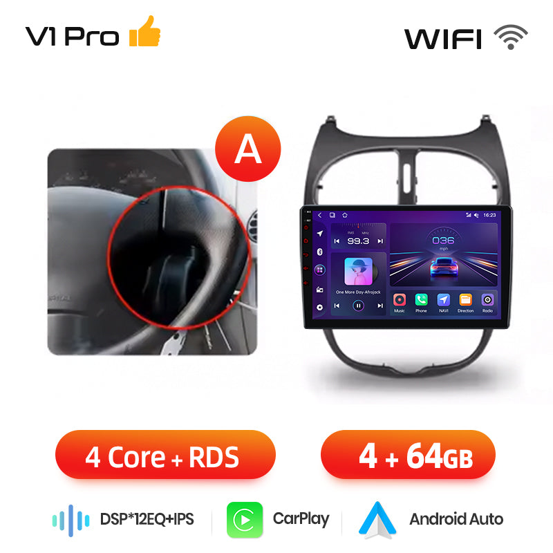 Junsun AI voice 4G LTE wireless CarPlay Android Auto Radio For Peugeot 206 206CC 206SW 2001-2008 Car Intelligent Systems Multimedia player Stereo RDS BT 2 din autoradio GPS Navi screen