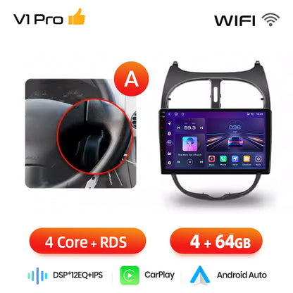 Junsun AI voice 4G LTE wireless CarPlay Android Auto Radio For Peugeot 206 206CC 206SW 2001-2008 Car Intelligent Systems Multimedia player Stereo RDS BT 2 din autoradio GPS Navi screen