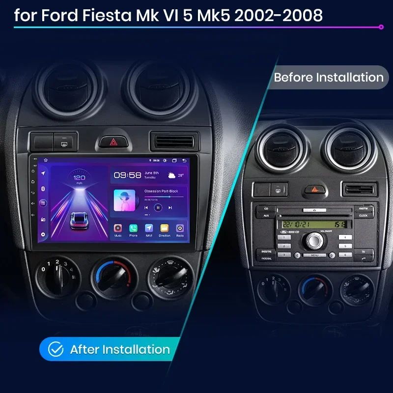 Junsun AI voice 4G LTE wireless CarPlay Android Auto Radio For Ford Fiesta Mk VI 5 Mk5 2002 2003 - 2008 Car Intelligent Systems Multimedia player Stereo RDS BT 2 din autoradio GPS Navi screen