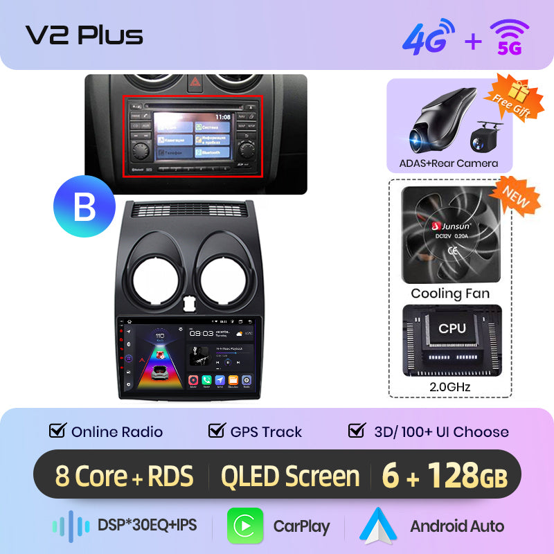 Junsun AI voice 4G LTE wireless CarPlay Android Auto Radio For Nissan Qashqai J10 2006 2007 2008-2013 Car Intelligent Systems Multimedia player Stereo RDS BT 2 din autoradio GPS Navi screen