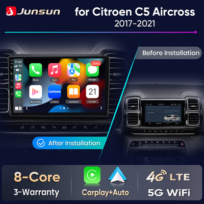 Junsun Wireless CarPlay Car Radio For Citroen C5 Aircross 2017 2018 2019 2021 Android Multimedia