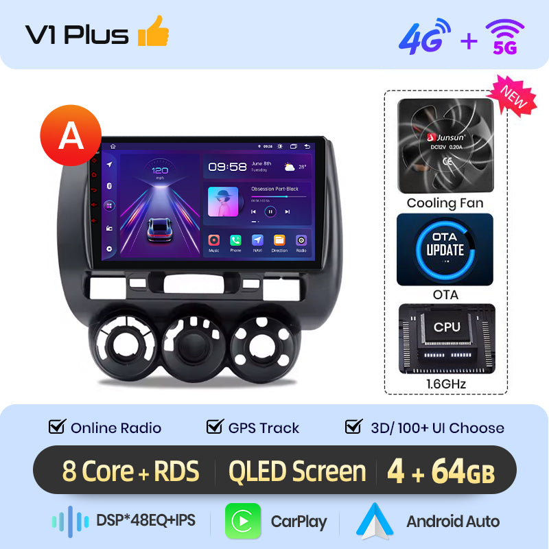 Junsun AI voice 4G LTE wireless CarPlay Android Auto Radio For Honda Fit Jazz City 2002 2003 2004-2007 Car Intelligent Systems Multimedia player Stereo RDS BT 2 din autoradio GPS Navi screen