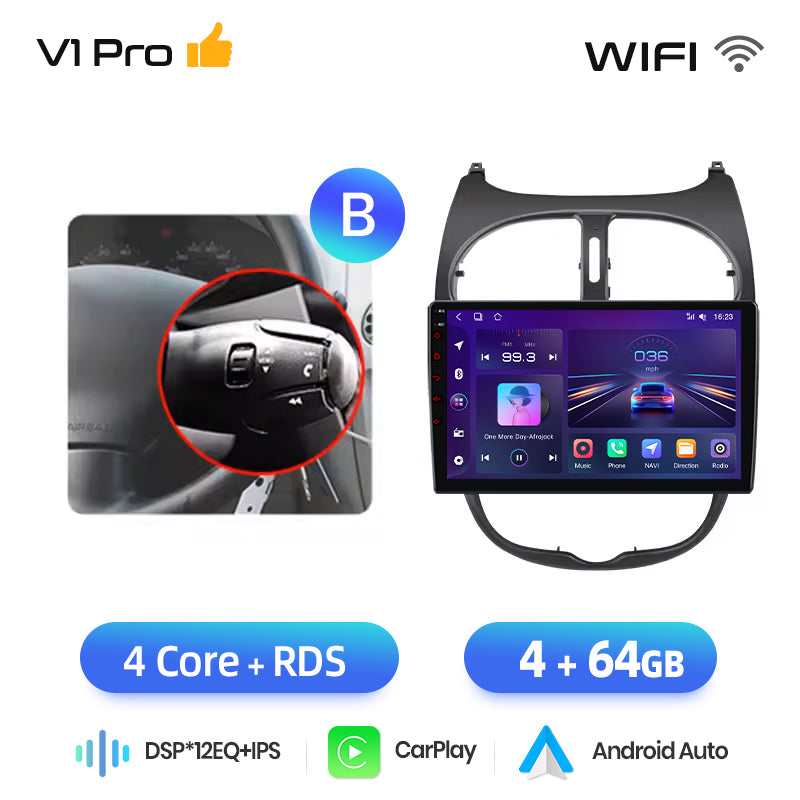 Junsun AI voice 4G LTE wireless CarPlay Android Auto Radio For Peugeot 206 206CC 206SW 2001-2008 Car Intelligent Systems Multimedia player Stereo RDS BT 2 din autoradio GPS Navi screen