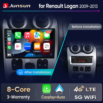 Junsun Android Auto Car Radio For Renault Logan 1 Sandero 2009 2010 2011-2013 Multimedia Wireless CarPlay SWC GPS Navi RDS DSP
