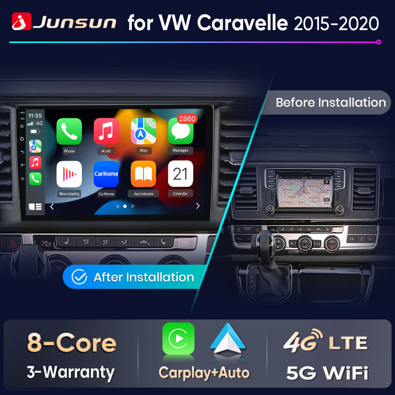 Junsun Wireless CarPlay Car Radio For VW Transporter Caravelle T6 MULTIVAN 2015 -2020 Android Multimedia