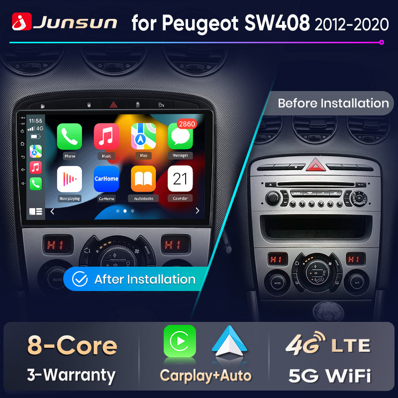 Junsun Wireless CarPlay Car Radio For Peugeot 308 308SW 408 2012 2013-2020 Android Multimedia