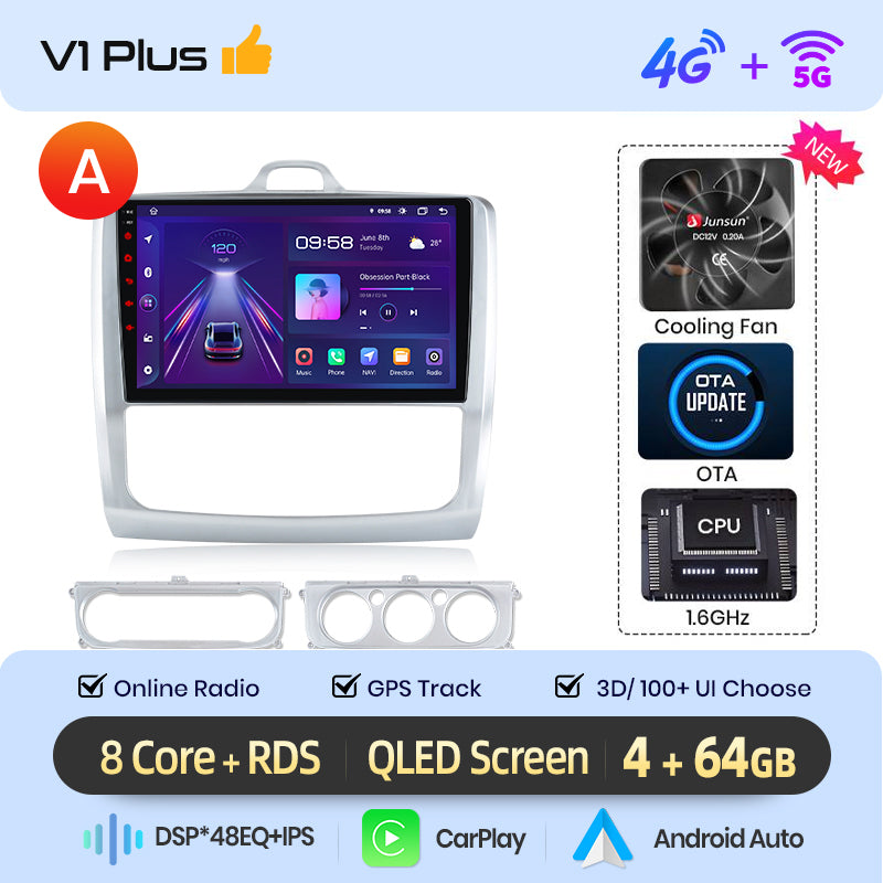 Junsun AI voice 4G LTE wireless CarPlay Android Auto Radio For Ford Focus 2 Mk2 2004 2005 2006-2011 Car Intelligent Systems Multimedia player Stereo RDS BT 2 din autoradio GPS Navi screen