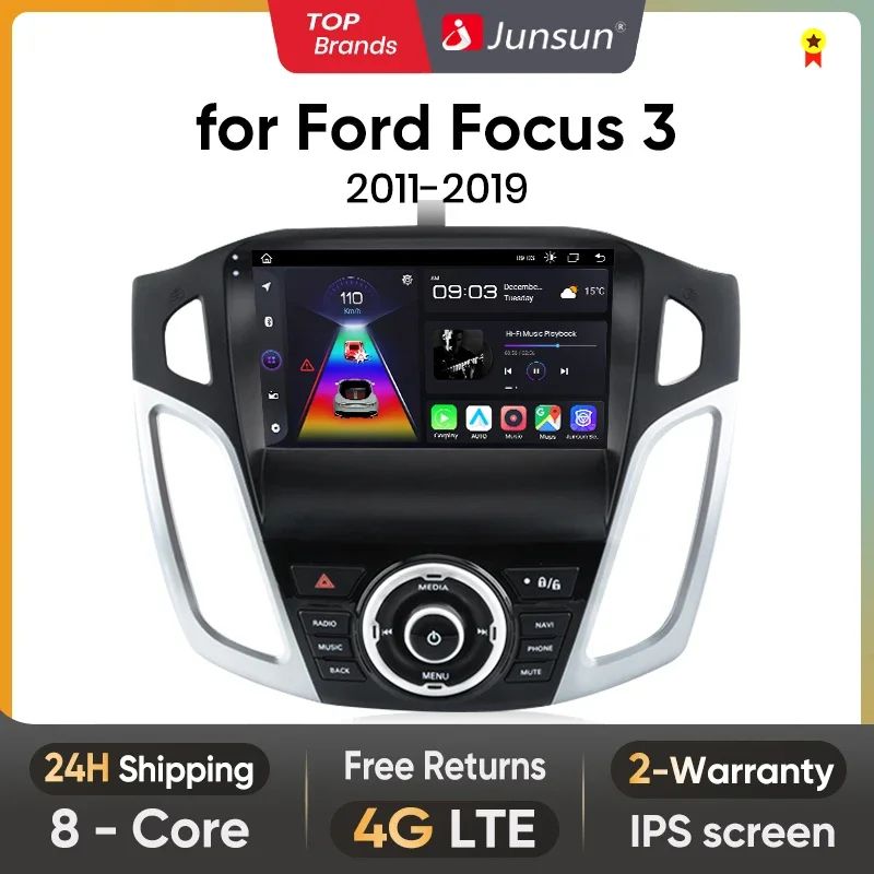 Junsun AI voice 4G LTE wireless CarPlay Android Auto Radio For Ford Focus 3 mk3 2011 2012 2013 2014 2015 2016 2017 2018 2019 Car Intelligent Systems Multimedia player Stereo RDS BT 2 din autoradio GPS Navi screen