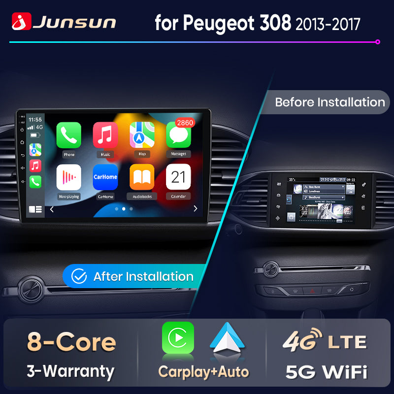 Junsun Wireless CarPlay Car Radio For Peugeot 308 2013 2014 2015 2016 2017 Android Multimedia