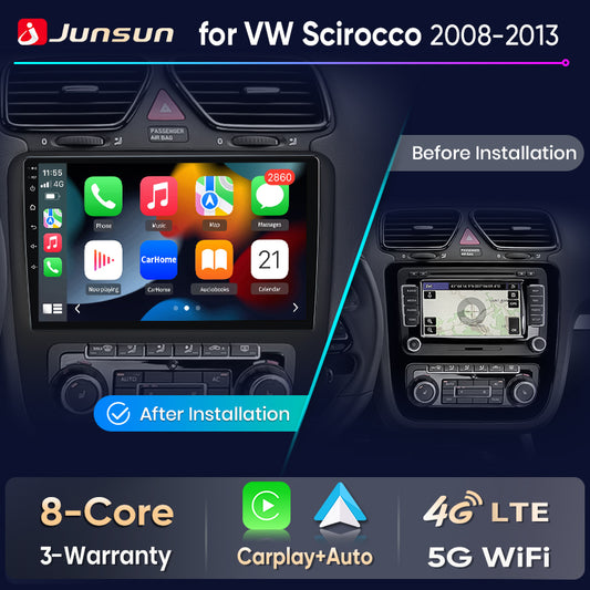 Junsun Car Radio Wireless CarPlay Android Auto Car Radio For VW VOLKSWAGEN SCIROCCO Mk3 2008 - 2014 GPS Navi BT DSP RDS FM 2 din