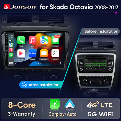 Junsun Wireless CarPlay Car Radio For Skoda Octavia 2 A5 2008-2013 Android Multimedia
