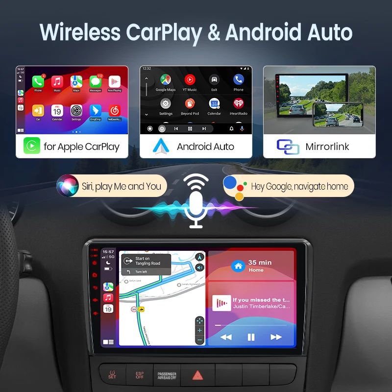 Junsun AI voice 4G LTE wireless CarPlay Android Auto Radio For Audi A3 8P 2003 2004 2005 2006 2007 - 2011 S3 RS3 Sportback Car Intelligent Systems Multimedia player Stereo RDS BT 2 din autoradio GPS Navi screen
