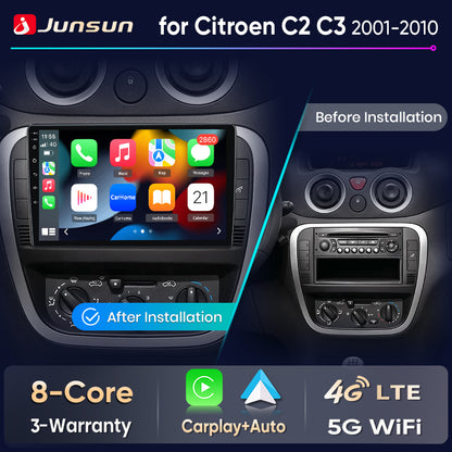 Junsun Wireless CarPlay Car Radio For Citroen C2 C3 2001 2002 2003 2004-2010 Android Multimedia