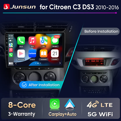 Junsun Wireless CarPlay Car Radio For Citroen C3 DS3 2010 2011 2012-2016 Android Multimedia