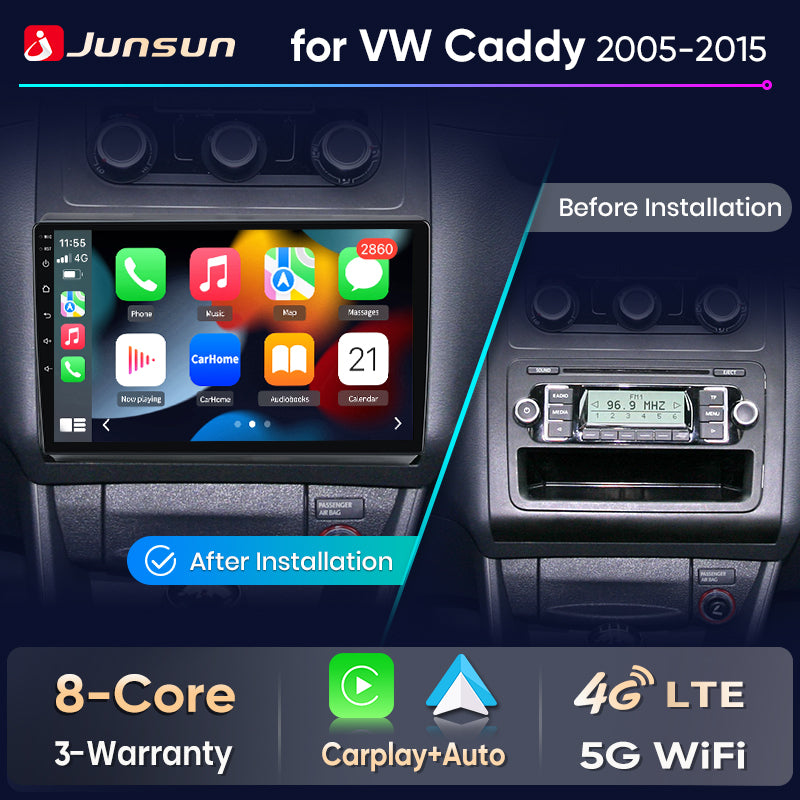 Junsun Wireless CarPlay Car Radio For VOLKSWAGEN CADDY 2005 2006-2015 Android Multimedia