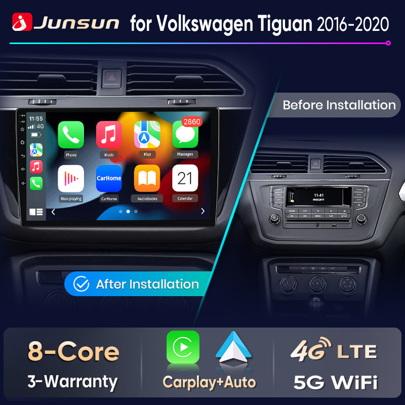 Junsun Wireless CarPlay Car Radio For VW Tiguan 2016-2020 Android Multimedia