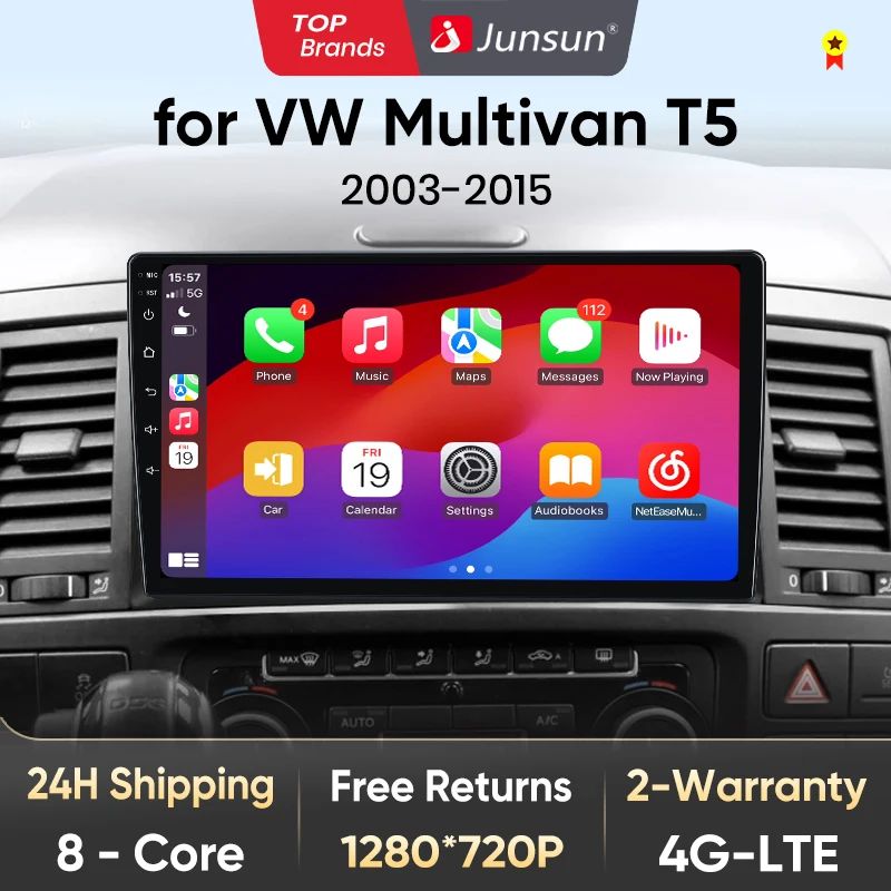 Junsun AI voice 4G LTE wireless CarPlay Android Auto Radio For Volkswagen Multivan T5 2008-2015 Car Intelligent Systems Multimedia player Stereo RDS BT 2 din autoradio GPS Navi screen