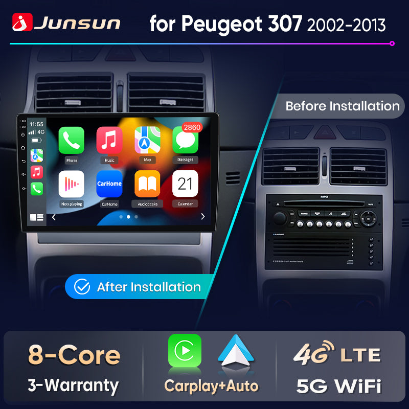 Junsun Wireless CarPlay Car Radio For Peugeot 307 307CC 307SW 2002-2013 Android Multimedia