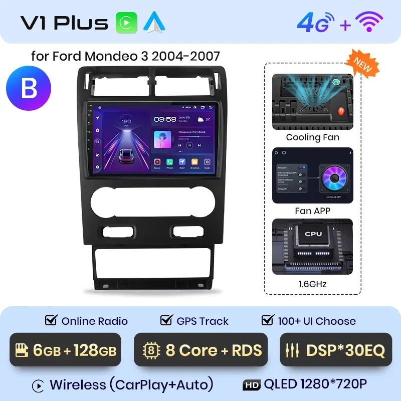 Junsun AI Voice Android Autoradio für Ford Mondeo 3 2000–2007, kabelloses Carplay, Auto-Multimedia, GPS, 2-Din-Autoradio 