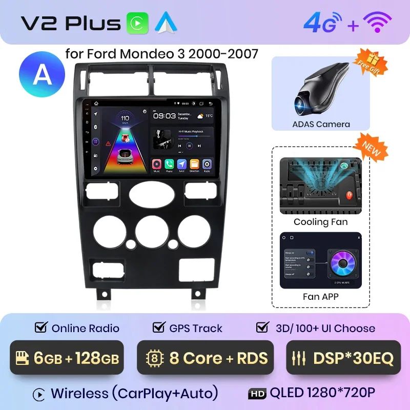 Junsun AI Voice Android Autoradio für Ford Mondeo 3 2000–2007, kabelloses Carplay, Auto-Multimedia, GPS, 2-Din-Autoradio 