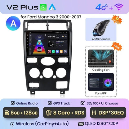 Junsun AI Voice Android Autoradio für Ford Mondeo 3 2000–2007, kabelloses Carplay, Auto-Multimedia, GPS, 2-Din-Autoradio 