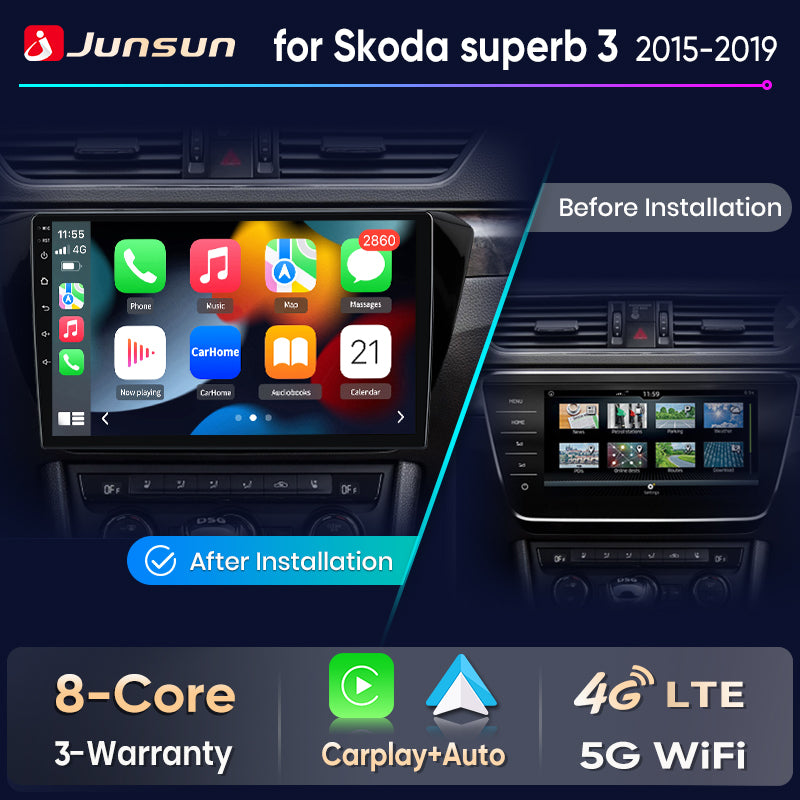 Junsun Wireless CarPlay Car Radio For Skoda Superb 3 2015 - 2019 Android Multimedia