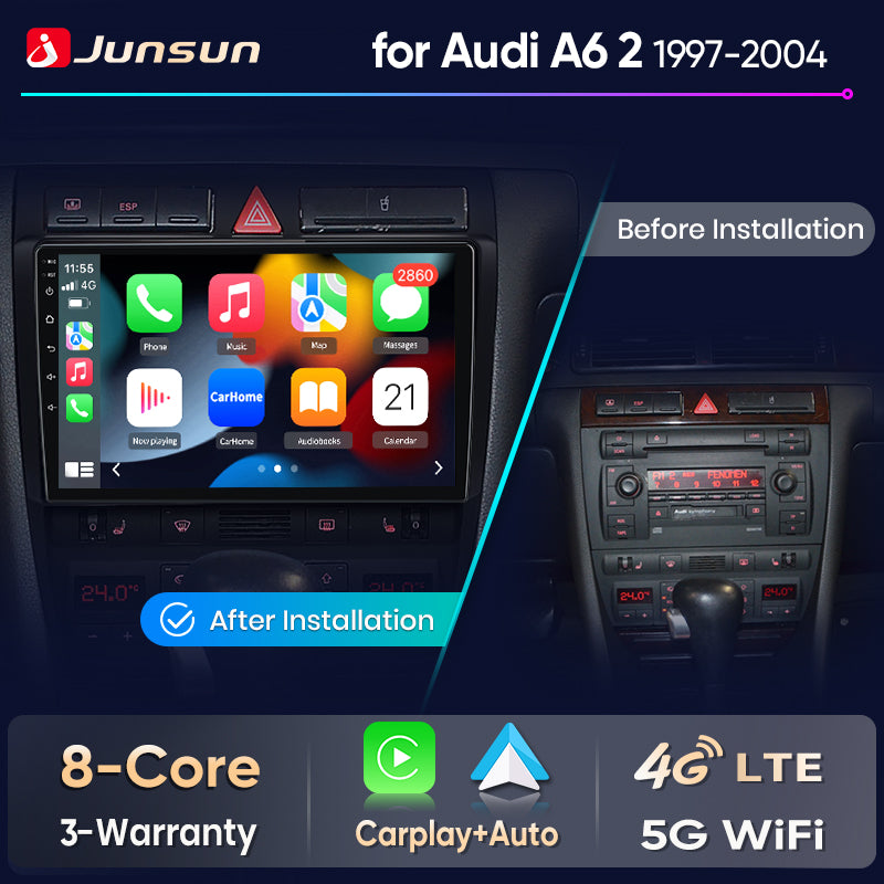 Junsun Wireless CarPlay Car Radio For Audi A6 2 1997 1998 1999 2000-2004 Android Multimedia