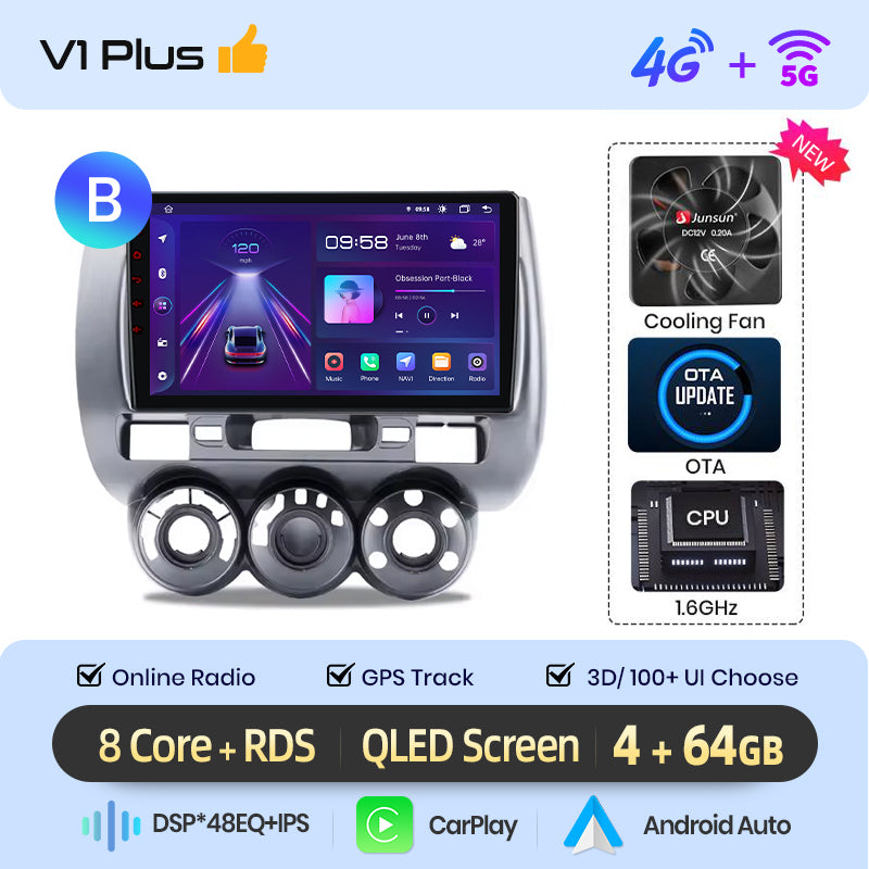 Junsun AI voice 4G LTE wireless CarPlay Android Auto Radio For Honda Fit Jazz City 2002 2003 2004-2007 Car Intelligent Systems Multimedia player Stereo RDS BT 2 din autoradio GPS Navi screen
