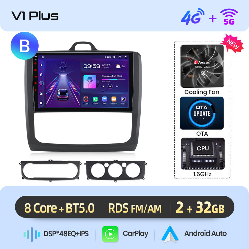 Junsun AI voice 4G LTE wireless CarPlay Android Auto Radio For Ford Focus 2 Mk2 2004 2005 2006-2011 Car Intelligent Systems Multimedia player Stereo RDS BT 2 din autoradio GPS Navi screen