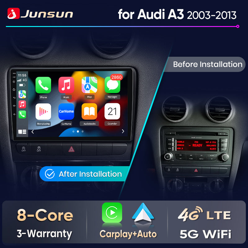 Junsun Wireless CarPlay Car Radio For Audi A3 2003 2004 2005 2006 2007-2013 Android Multimedia