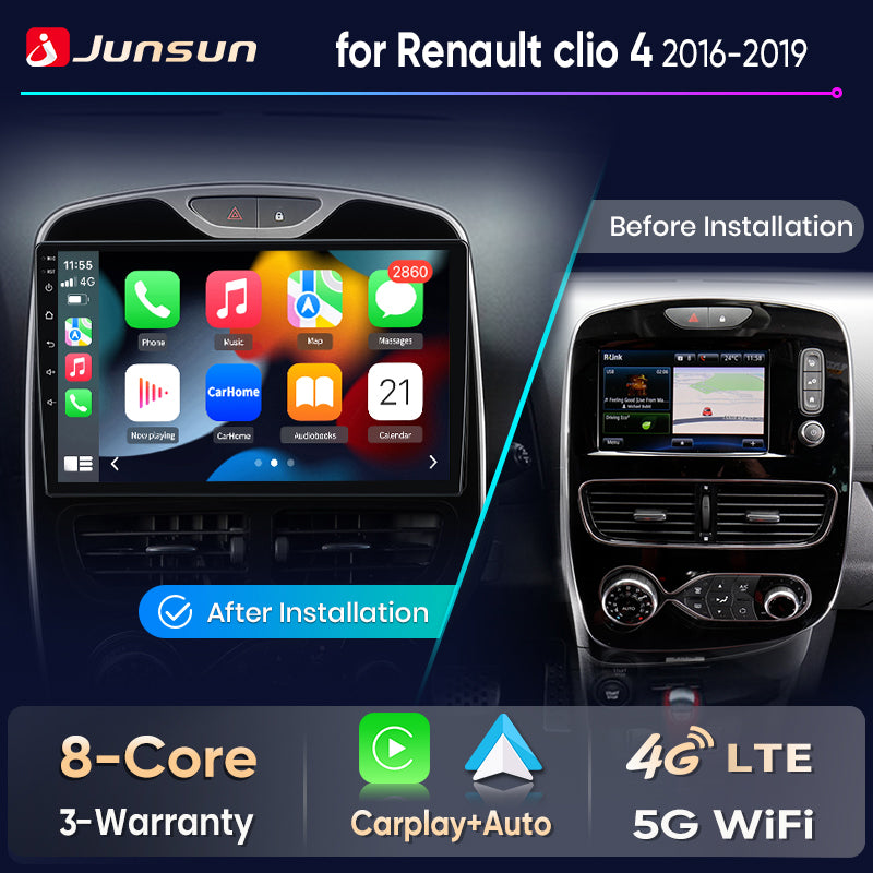Junsun Wireless CarPlay Car Radio For Renault Clio 4 2016 2017 2018 2019 Android Multimedia
