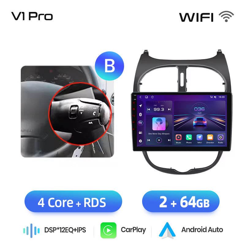 Junsun AI voice 4G LTE wireless CarPlay Android Auto Radio For Peugeot 206 206CC 206SW 2001-2008 Car Intelligent Systems Multimedia player Stereo RDS BT 2 din autoradio GPS Navi screen