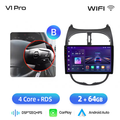 Junsun AI voice 4G LTE wireless CarPlay Android Auto Radio For Peugeot 206 206CC 206SW 2001-2008 Car Intelligent Systems Multimedia player Stereo RDS BT 2 din autoradio GPS Navi screen