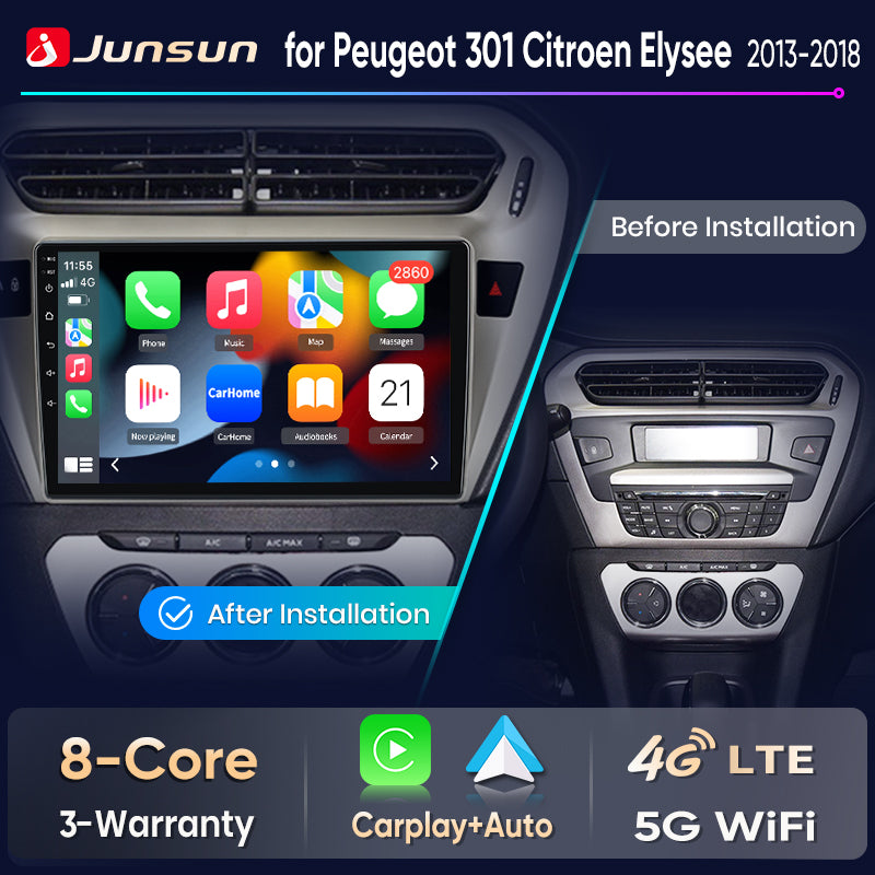 Junsun Wireless CarPlay Car Radio For Peugeot 301 Citroen Elysee 2013-2018 Android Multimedia