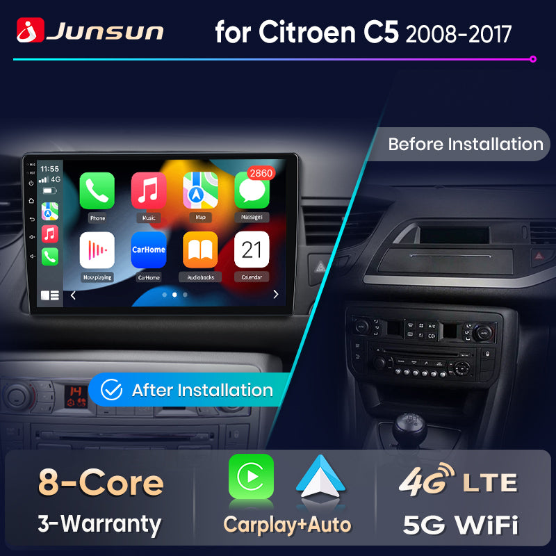 Junsun Wireless CarPlay Car Radio For Citroen C5 2008 2009 2010 2011 2012-2017 Android Multimedia