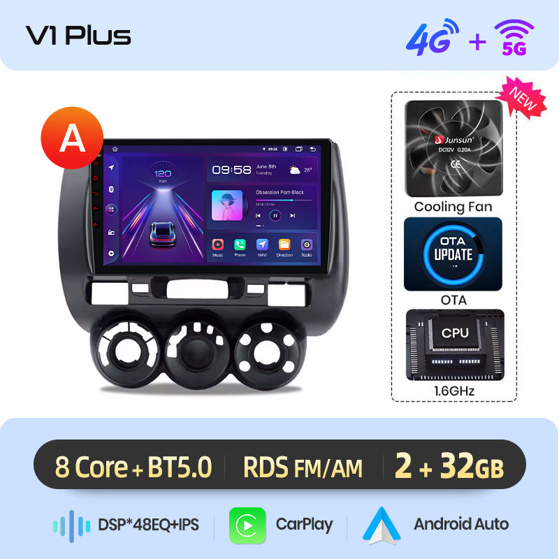 Junsun AI voice 4G LTE wireless CarPlay Android Auto Radio For Honda Fit Jazz City 2002 2003 2004-2007 Car Intelligent Systems Multimedia player Stereo RDS BT 2 din autoradio GPS Navi screen