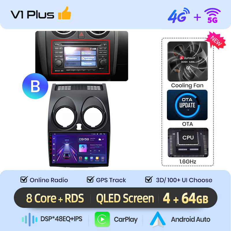 Junsun AI voice 4G LTE wireless CarPlay Android Auto Radio For Nissan Qashqai J10 2006 2007 2008-2013 Car Intelligent Systems Multimedia player Stereo RDS BT 2 din autoradio GPS Navi screen