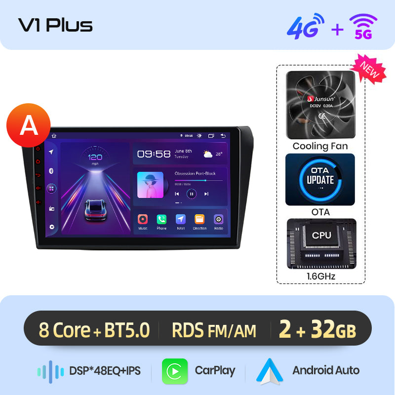 Junsun AI voice 4G LTE wireless CarPlay Android Auto Radio For Mazda 3 bk 2004 2005-2009 Car Intelligent Systems Multimedia player Stereo RDS BT 2 din autoradio GPS Navi screen