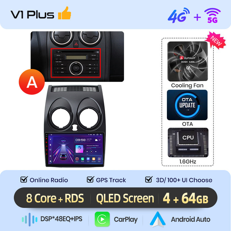 Junsun AI voice 4G LTE wireless CarPlay Android Auto Radio For Nissan Qashqai J10 2006 2007 2008-2013 Car Intelligent Systems Multimedia player Stereo RDS BT 2 din autoradio GPS Navi screen