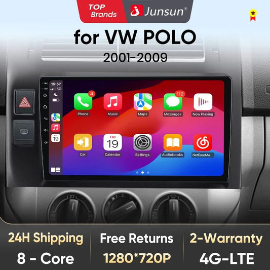 Junsun AI voice 4G LTE wireless CarPlay Android Auto Radio For Volkswagen Polo Mk4 IV 2001-2009 Car Intelligent Systems Multimedia player Stereo RDS BT 2 din autoradio GPS Navi screen