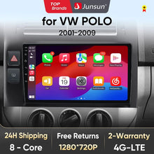 Load image into Gallery viewer, Junsun AI voice 4G LTE wireless CarPlay Android Auto Radio For Volkswagen Polo Mk4 IV 2001-2009 Car Intelligent Systems Multimedia player Stereo RDS BT 2 din autoradio GPS Navi screen
