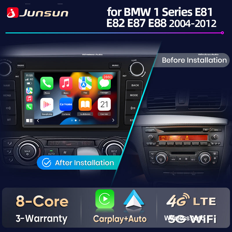 Junsun Wireless CarPlay Car Radio For BMW 1 Series E81 E82 E87 E88 2004 2005-2012  Android Multimedia